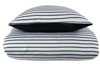 Stribet sengetøj - 150x210 cm - Narrow lines sort - Vendbar sengesæt - 100% Bomuldssatin - By Night sengelinned