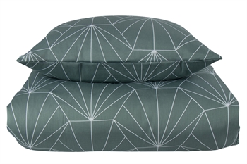 Billede af Sengetøj dobbeltdyne - 200x220 cm - Vendbart design i 100% Bomuldssatin - Hexagon støvet grøn - Sengesæt fra By Night