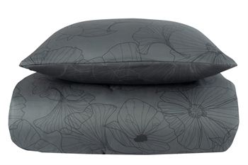 Blomstret sengetøj 150x210 cm - Big flower grey - 2 i 1 design - 100% Bomuldssatin - By Night sengesæt