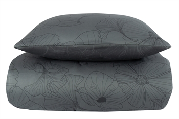 Blomstret sengetøj - 140x220 cm - Big flower grey - Vendbart sengetøj - 100% Bomuldssatin - By Night sengesæt 
