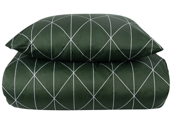 Se Sengetøj dobbeltdyne 200x220 cm - Graphic harlekin grøn - 100% Bomuldssatin - By Night dobbelt sengetøj hos Dynezonen.dk