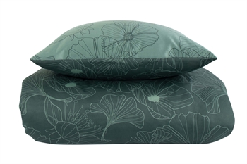 Billede af Sengetøj dobbeltdyne - 200x200 cm - Vendbart design i 100% Bomuldssatin - Big Flower grøn - Sengesæt fra By Night