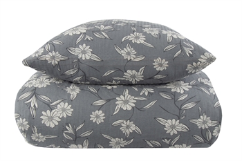 Bæk og bølge sengetøj - 140x220 cm - Grey leaves - Blomstret sengetøj - Borg Living sengelinned