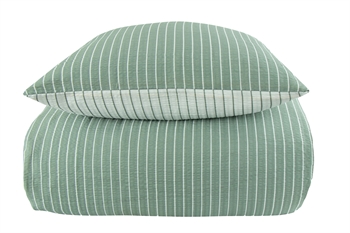 Billede af Bæk og bølge sengetøj - 140x200 cm - Grønt & hvidt stribet sengetøj - 2 i 1 design - By Night sengesæt