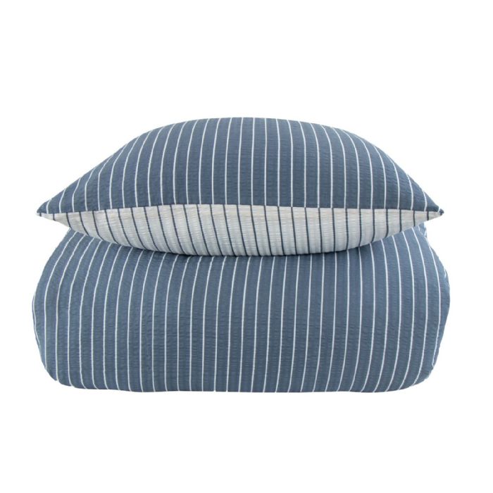 Billede af Bæk og Bølge sengetøj 140x220 cm - Sengesæt med blå og hvide striber - 2 i 1 design - Sengesæt i - By Night