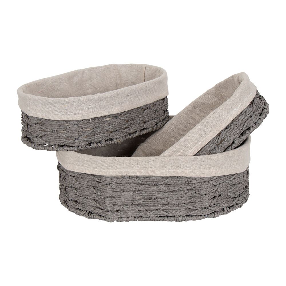Fletkurve - Sæt a 3 stk - Grå opbevaringskurve med bomuldsbetræk