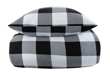 Ternet sengetøj 200x220 cm - Check black - Flonel sengetøj til dobbeltdyne - 100% bomuldsflonel - By Night