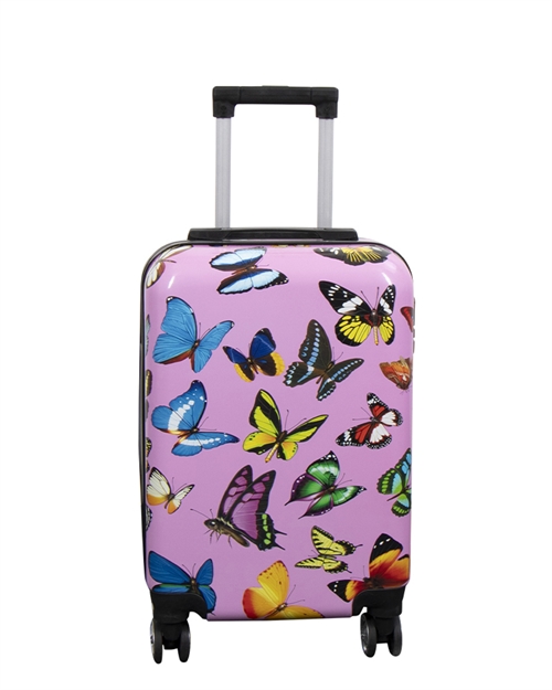 Kabine kuffert - Hardcase letvægt kuffert - Trolley med motiv - Pink med sommerfugle print