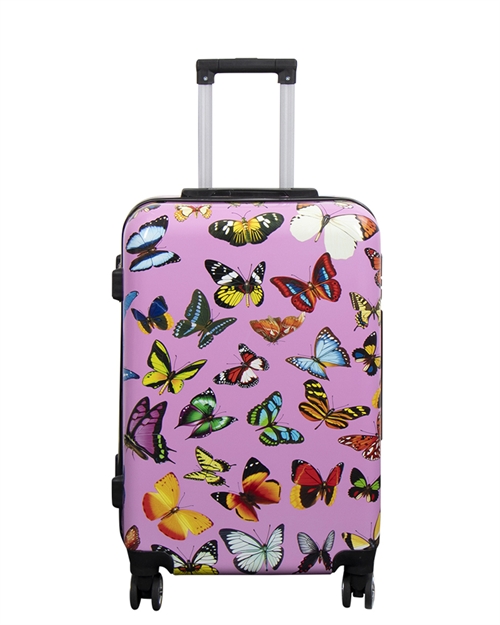 Billede af Kuffert - Hardcase kuffert - Str. Medium - Kuffert med motiv - Pink med sommerfugle print - Eksklusiv letvægt rejsekuffert