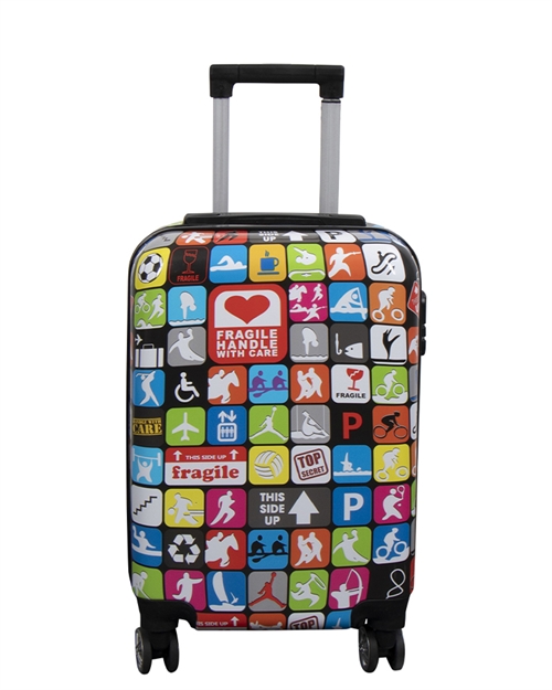 Kuffert - Hardcase kuffert - Str. Medium - Kuffert med motiv - Piktogrammer - Eksklusiv letvægt rejsekuffert