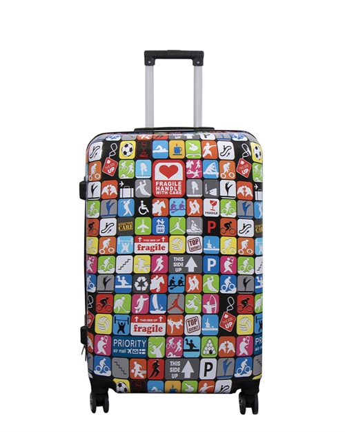 Stor kuffert - Hardcase kuffert med motiv - Piktogrammer - Eksklusiv letvægt kuffert
