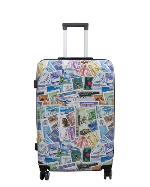 Kuffert - Hardcase kuffert - Str. Medium - Kuffert med motiv - Frimærker - Eksklusiv letvægt rejsekuffert