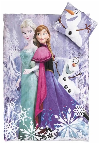 2: Frozen sengetøj - 150x210 cm - Anna,  Elsa & Olaf - Dynebetræk med 2 i 1 design - 100% bomuld
