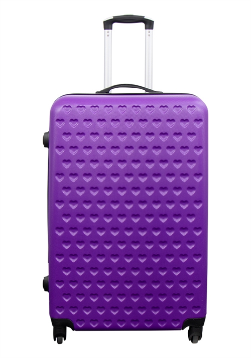 Billede af Stor kuffert lilla med hjerter hardcase kuffert tilbud - Eksklusiv rejsekuffert