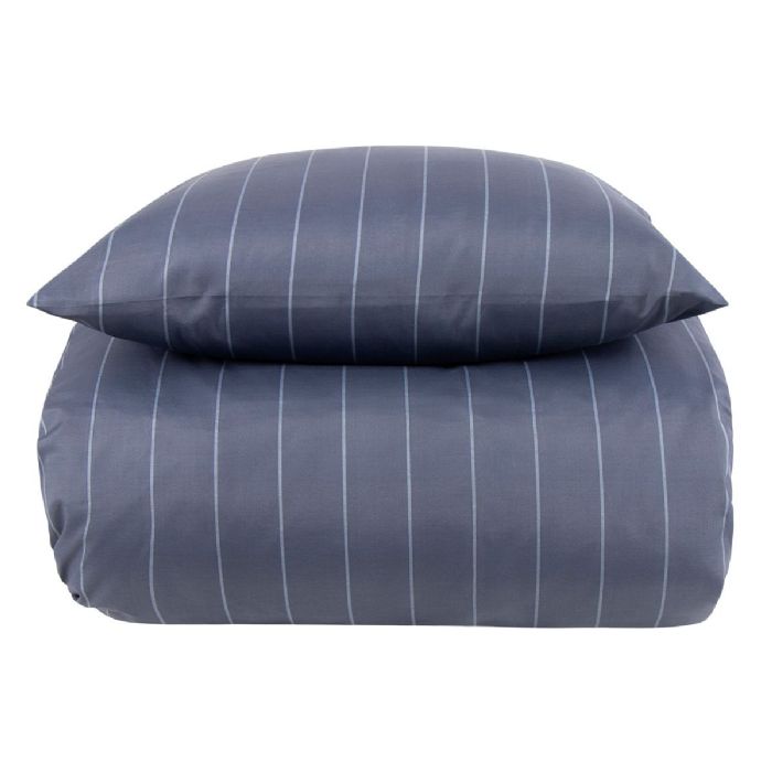 Billede af Sengetøj 140x220 cm - Blå stribet sengesæt - Borg Living sengelinned i polycotton