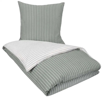 Billede af Bæk og Bølge sengetøj 140x220 cm - Grønt og hvidt sengetøj - Stribet sengetøj - 100% Bomuld - By Night