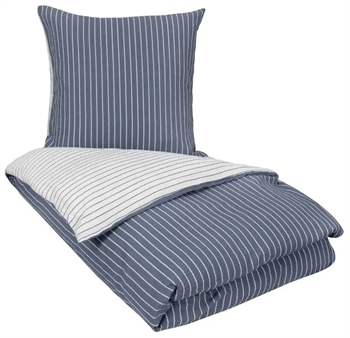 Billede af Bæk og Bølge sengetøj 140x220 cm - Sengesæt med blå og hvide striber - Sengesæt i 100% Bomuld - By Night