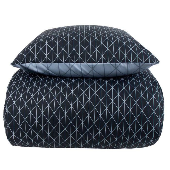 Sengetøj 150x210 cm - Harlequin blå - Dynebetræk med 2 design - Sengelinned i 100% Bomuld - Borg Living