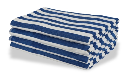 Billede af Strandhåndklæde - 100x200 cm - 100% Bomuld - Blå og hvide striber - Strand håndklæde - Nordstrand Home