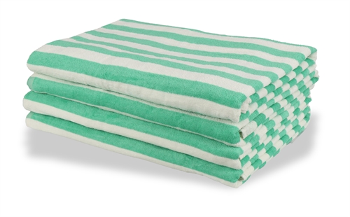 Billede af Strandhåndklæde - 100x200 cm - 100% Bomuld - Grønne og hvide striber - Strand håndklæde - Nordstrand Home