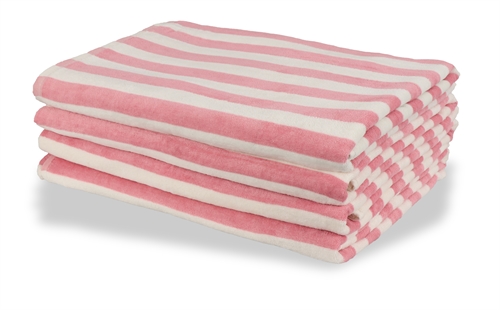 Billede af Strandhåndklæde - 100x200 cm - 100% Bomuld - Rosa og hvide striber - Strand håndklæde - Nordstrand Home