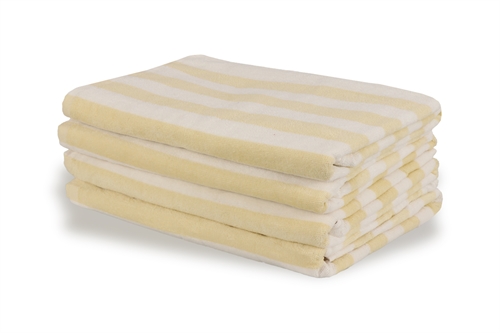 Billede af Stribet badehåndklæde - 70x140 cm - 100% Bomuld - Gult og hvidt - Badehåndklæde med striber - Nordstrand Home
