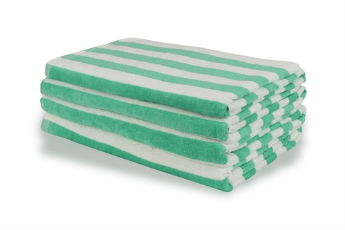 Billede af Stribet badehåndklæde - 70x140 cm - 100% Bomuld - Grøn og hvidt - Badehåndklæde med striber - Nordstrand Home