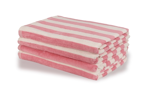 Billede af Stribet badehåndklæde - 70x140 cm - 100% Bomuld - Rosa og hvidt - Badehåndklæde med striber - Nordstrand Home