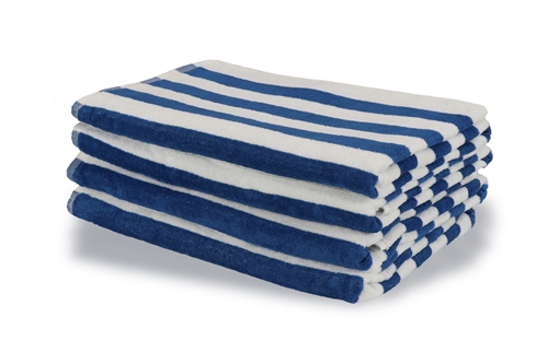 Billede af Stribet badehåndklæde - 70x140 cm - 100% Bomuld - Blåt og hvidt - Badehåndklæde med striber - Nordstrand Home