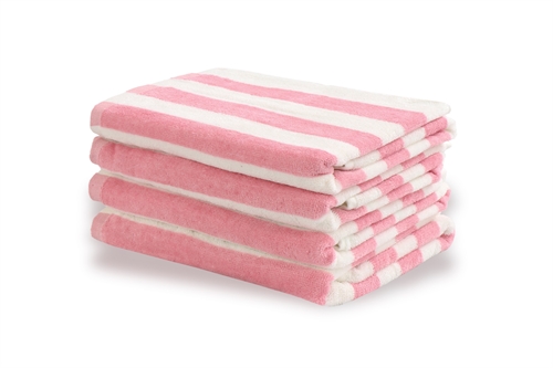 Billede af Stribet håndklæde - 50x100 cm - 100% Bomuld - Rosa og hvidt - Håndklæde med striber - Nordstrand Home