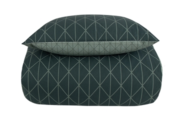 Sengetøj 150x210 cm - Harlequin grøn - Dynebetræk med 2 design - Sengelinned i 100% Bomuld - Borg Living