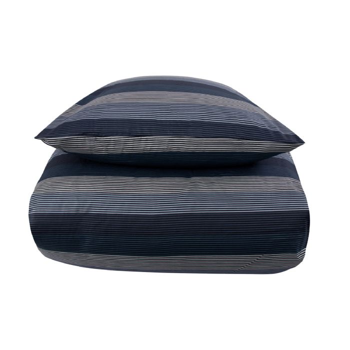 Stribet sengetøj - 100% Blødt bomuldssatin - Big Stripes Blue - By Night sengesæt