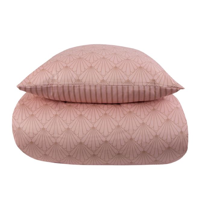 Billede af Sengetøj dobbeltdyne - 200x220 cm - Vendbart design i 100% Bomuldssatin - Fan peach - Sengesæt fra By Night