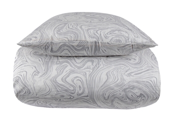 Se Mønstret sengetøj 150x210 cm - 100% Blødt bomuldssatin - Marble light grey - By Night sengesæt hos Dynezonen.dk