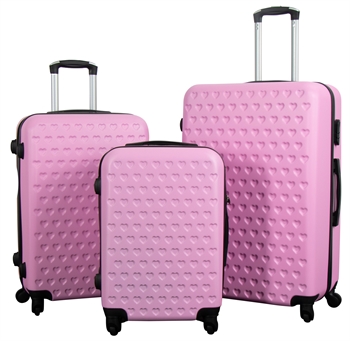 🥇 Køb - 3 Stk. kufferter - Lyserød kuffert hjerter - Se den bedste pris!