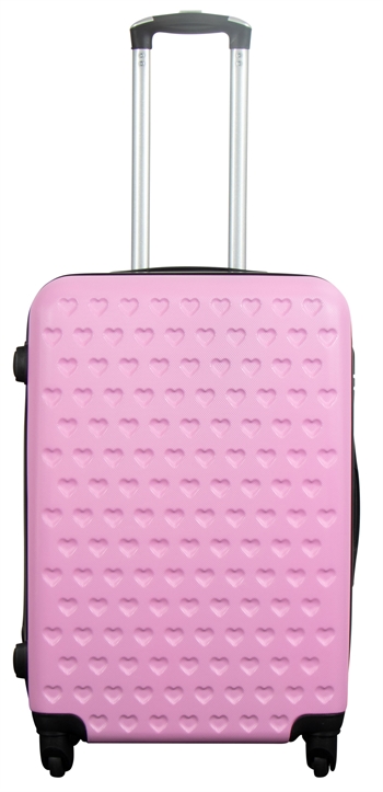 Mellem kuffert - Lyserød med hjerter hardcase kuffert - Eksklusiv rejsekuffert med 4 hjul