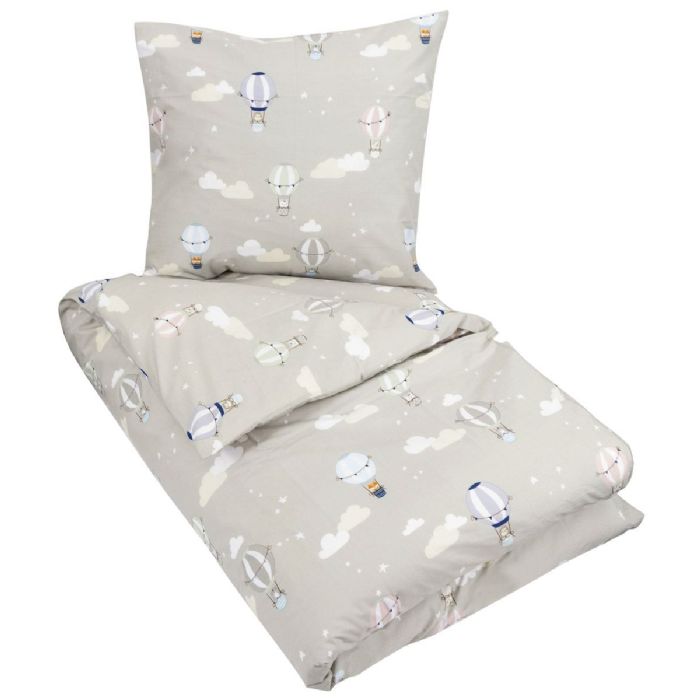 Billede af Sengetøj 140x200 cm - Gråt sengetøj med luftballoner - 100% økologisk bomuld - Sengetøj børn