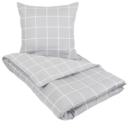 Kingsize sengetøj 240x220 cm - Check Grey - Grå - 100% Bomuldssatin 