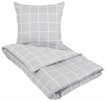 Billede af Dobbelt sengetøj 200x200 cm - Check Grey - Grå - 100% Bomuldssatin