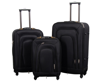 Kuffertsæt - 3 Stk. - Softcase kufferter - Kraftigt nylon - Praktiske rejsekufferter - Sort