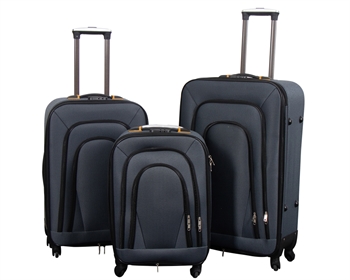 Kuffertsæt - 3 Stk. - Softcase kufferter - Kraftigt nylon - Praktiske rejsekufferter - Grå
