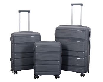 Kuffertsæt - 3 Stk. - Letvægts kufferter - Polypropylen - Waves - Gråt kuffertsæt