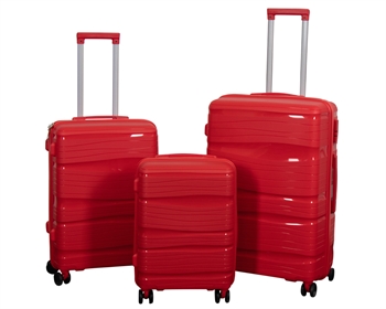 Se Kuffertsæt - 3 Stk. - Letvægts kufferter - Polypropylen - Waves - Rødt kuffertsæt hos Dynezonen.dk