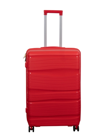 Billede af Stor kuffert - Waves rød - Letvægts kuffert i Polypropylen - Smart rejsekuffert