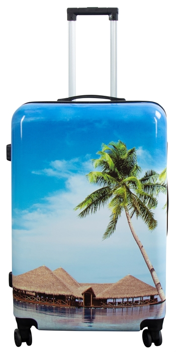 Billede af Stor kuffert - Hardcase kuffert med motiv - Strand og palmer - Eksklusiv letvægt kuffert