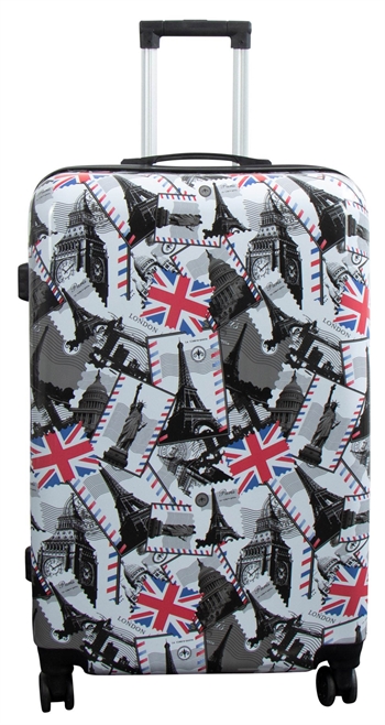 Stor kuffert - Hardcase kuffert med motiv - London og Paris - Eksklusiv letvægt kuffert