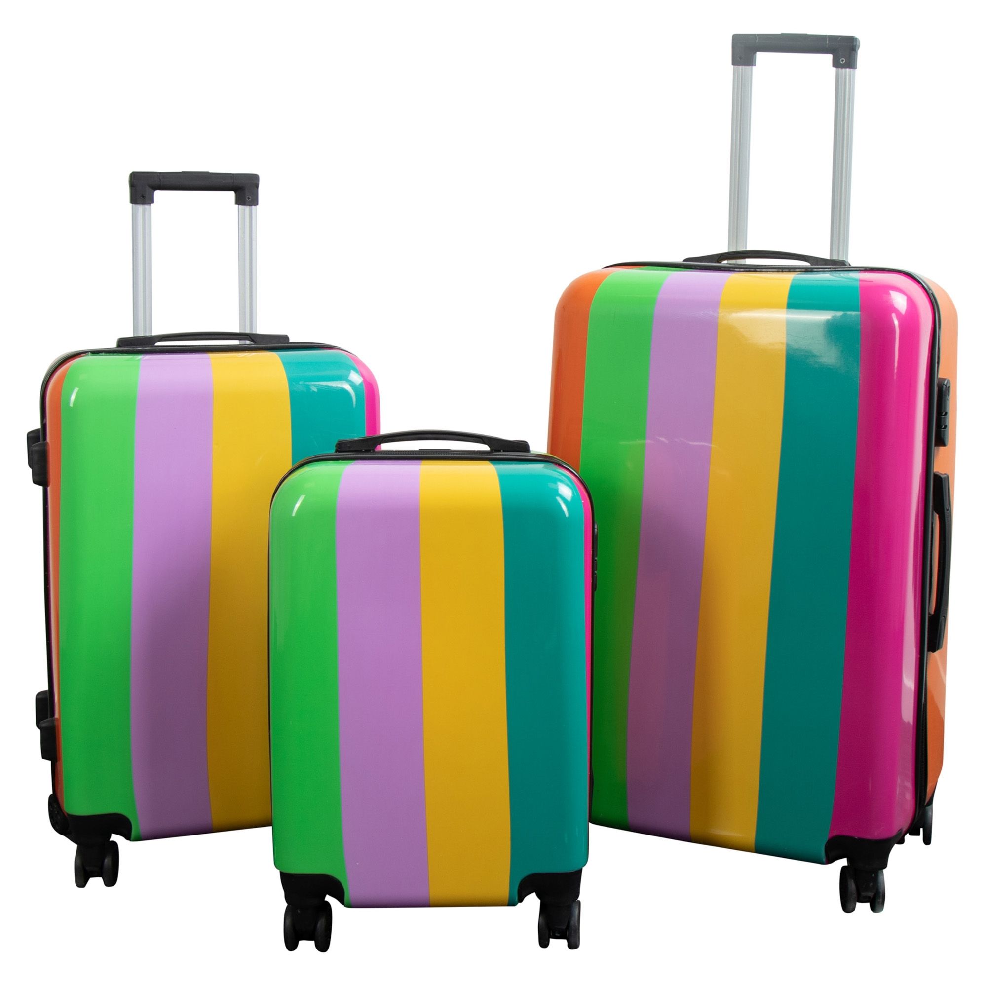 Kuffertsæt - 3 Stk. - Kuffert med motiv - Regnbue striber - Hardcase letvægt kuffert med 4 hjul