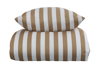 Stribet sengetøj - 140x220 cm - Blødt bomuldssatin - Nordic Stripe - Sandfarvet og hvidt sengesæt