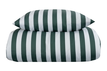 Stribet sengetøj til dobbeltdyne - 200x220 cm - Blødt bomuldssatin - Nordic Stripe - Grønt og hvidt sengesæt