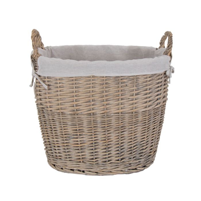Fletkurv med hank - 41x50x36 cm - Stor rattan kurv med stof foer 